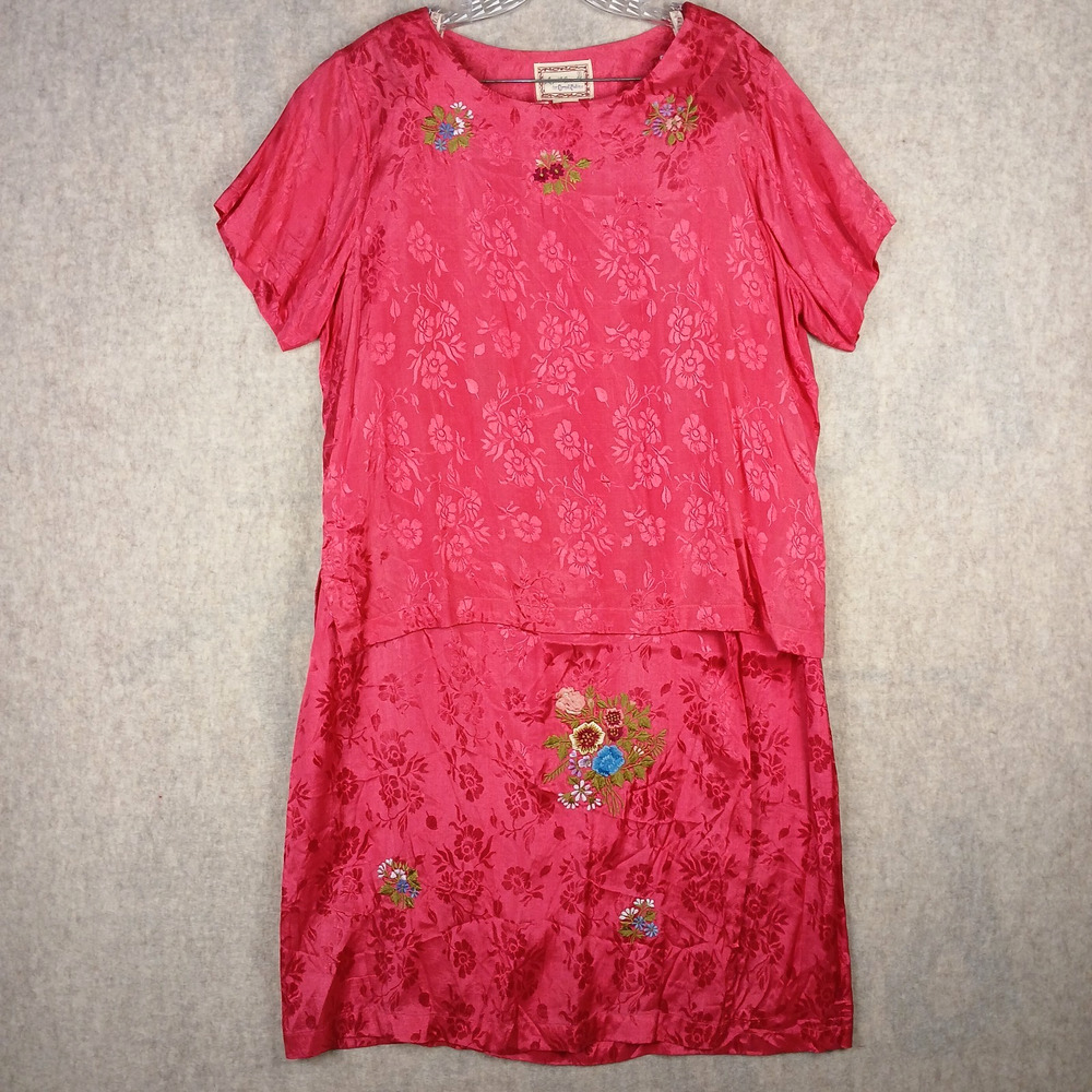 April Cornell Two-Piece Skirt Top Set 90s Pink VTG Embroidered Wrap XL